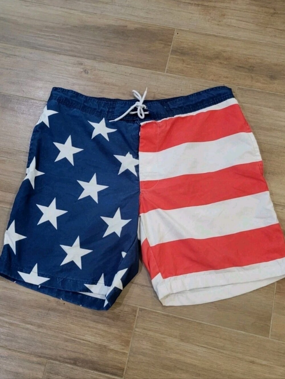 Mens Swim Trunks Board Shorts American Flag USA Patriotic Pockets Mesh Lined L